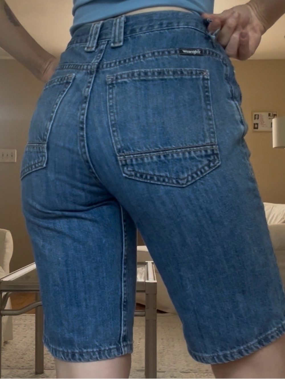 Wrangler Women's Blue Boyfriend Bermuda Jeans vintage denim